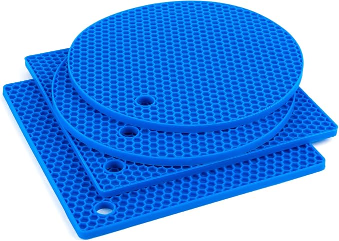 Trivets for Hot Dishes - Hot Pads for Kitchen, Silicone Pot Holders for Hot Pots and Pans, Silicone Mats for Kitchen Countertops, Table, Flexible Easy to Wash and Dry, True Blue