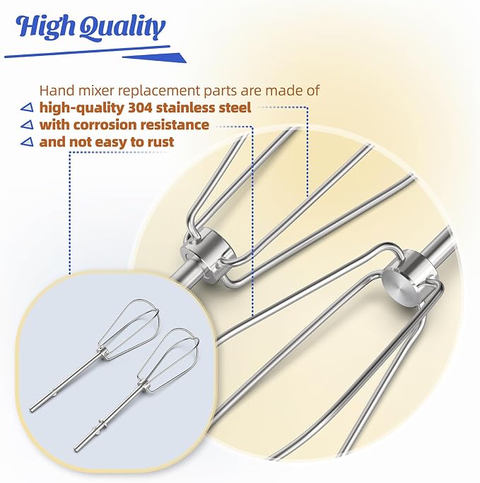 Hand Mixer Beaters for KitchenAid, Fits W10490648 KHM2B, 2 Pack | Stainless steel turbo beaters, fits KitchenAid KHM2B KHM3 KHM5 KHM7 KHM9 series hand mixers, replaces W10240913 AP5644233