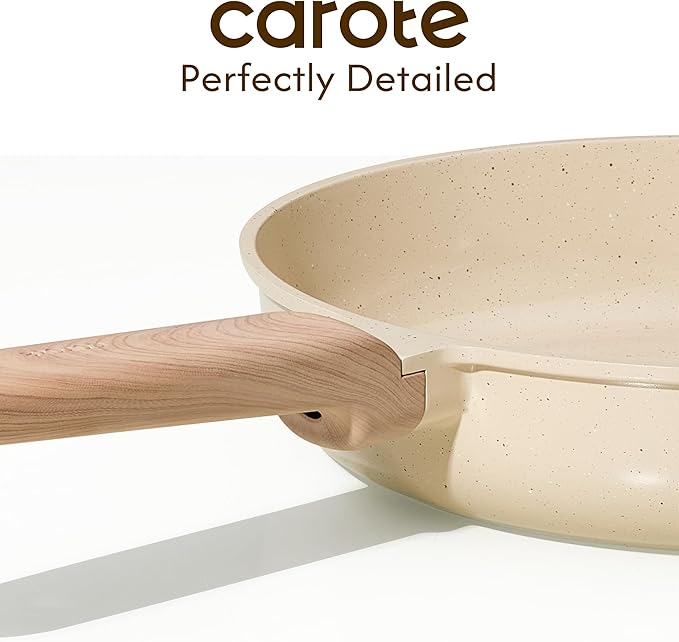 CAROTE 10 Inch Ceramic Nonstick Frying Pan with Glass Lid | Kitchen Non-Toxic PTFE & PFOA Free Skillet, Compatible with Induction, Gas Cooktops, Easy to Clean