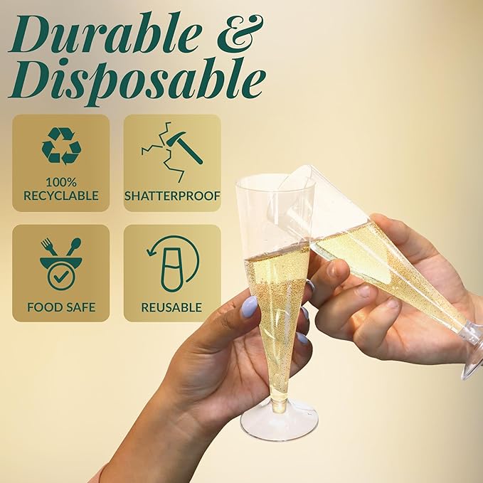Reli. Champagne Flutes Plastic | 100 Pack | 4.5 oz - Clear | Premium Flutes | 100 Pack | Party-Perfect for Celebrations | Premium Plastic Champagne Flutes
