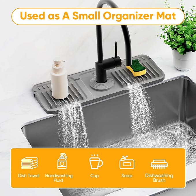 14.6 inch Faucet Mat for Kitchen Sink Splash Guard[7° Slope Fast Self-draining][Snap Lock Fit]Kitchen Sink Faucet Mat Splash Guard Kitchen Sink Area Water Splash Guard Behind Faucet Draining Mat