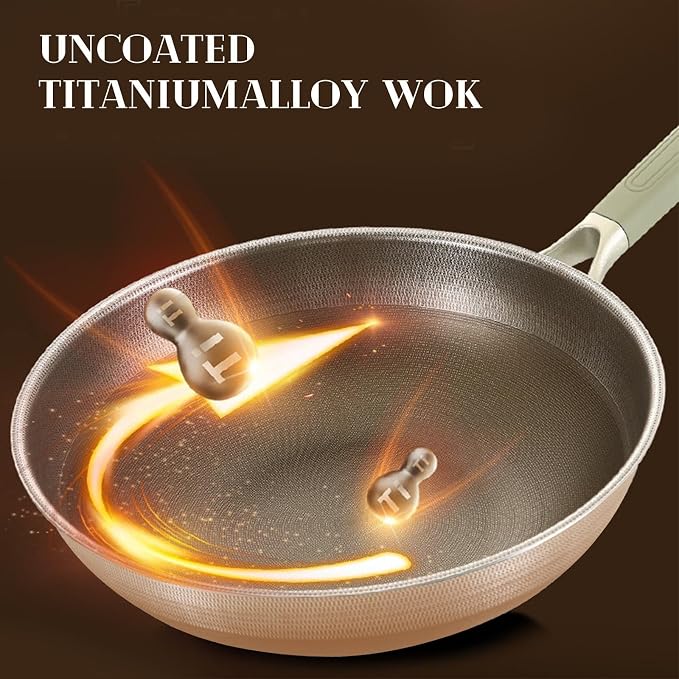 Titanium Pans for Cooking,13.39 Inch Non Stick frying pan with Lid | Large Family Size Wok ,Even Heating Fry Pan ,PFOA/PTFE Free Cookware,for Nduction,Gas Cooktops,Ceramic,Electric Stove