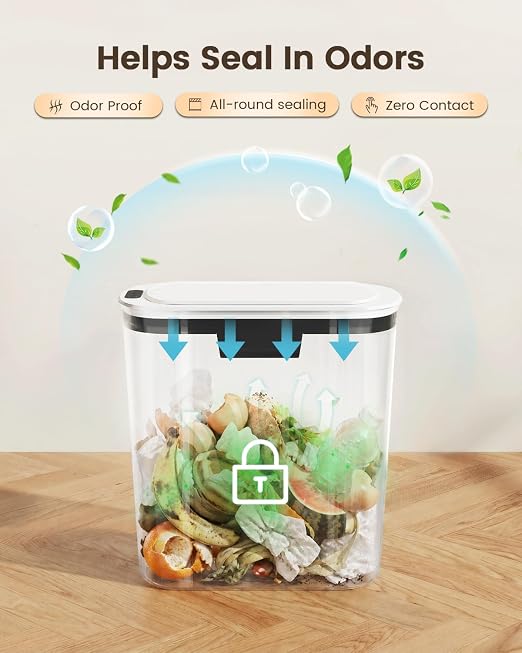 TIPGO 5 Gallon Automatic Bathroom Trash Can with Lid, White, Touchless | Motion Sensor, Slim Smart Garbage Bin, Plastic Wastebasket, Battery Operated, Manual Button, for Bedroom, Office,RV