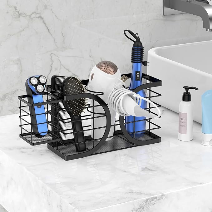 Hair Dryer Holder 3in1 Hair Tool Organizer/Wall Mounted,Cabinet Door or Desk-based Blow Dryer Holder/Height-adjustable Curling Iron Holder/Bathroom Cabinet Organizer for Flat Irons | Hair Dryer Holder Wall mount Height-adjustable Curling Iron Holder/Ba...