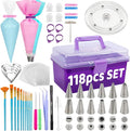 Cookie Decorating Kit 118pcs with Storage Case, Royal Sugar Piping Bags and Tips Icing Supplies Set, Turntable Scribe Decoration Tools for Kids & Cookie Holiday Christmas Valentine