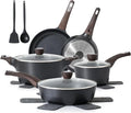 SENSARTE Pots and Pans Set Non stick, Non toxic Healthy Induction Cookware Sets, 14 Pcs Non Stick Kitchen Cooking Set with Frying Pans Set & Saucepan, PFOA PFOS APEO Free, Black