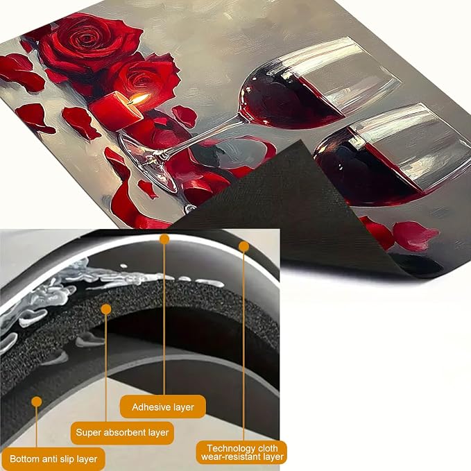 HOMETITUTE Romantic Rose Wine Stove Top Cover 28x20 Diatomite Mat