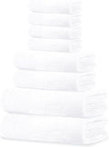 8 Piece Towel Set, 2 XL Bath, 2 Hand, 4 Washcloth, White | 100% Cotton, Lighter Weight, Quicker to Dry, Super Absorbent, Perfect for Bathroom