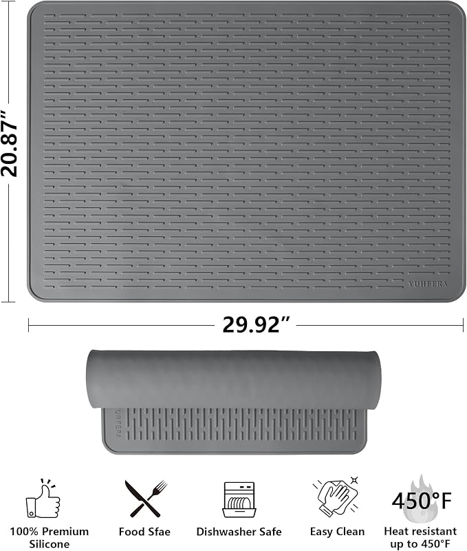YUHFERA Stove Top Cover for Electric Stove - Silicone Stove Mat for Glass Top, Glass Cooktop Protector, XL Dish Drying Mats for Kitchen,Oven Covers for Electric Stove (Gray,30 x 21)