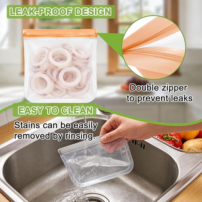 12 Pack Silicone Bags for Food Storage,Freezer & Dishwasher Safe,Leakproof Food Storage Bags,Reusable Freezer Ziploc Bags,Sandwich Snack Baggies-4 Gallon 4 Snack 4 Sandwich Bags,3 Colors