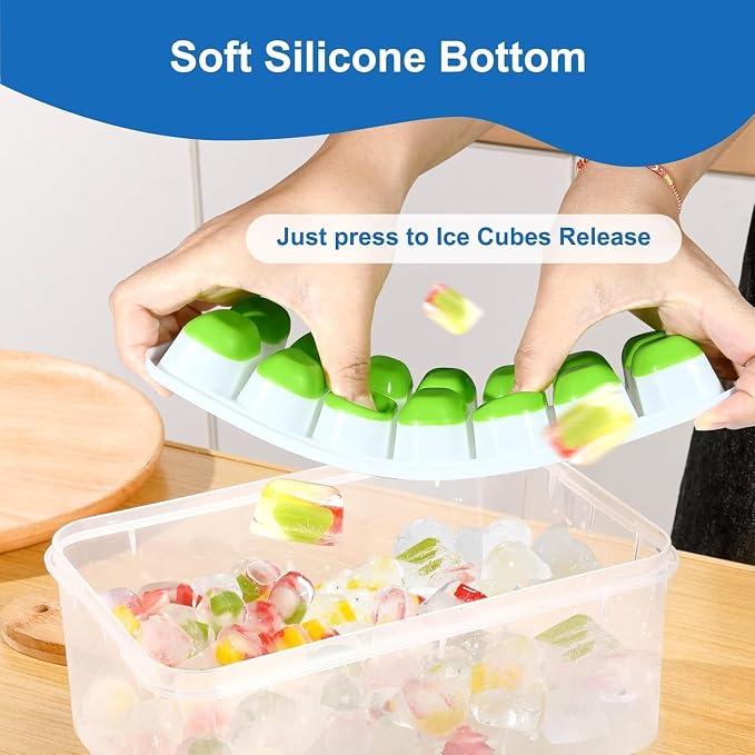 Ice Cube Trays for Freezer with Lid and Bin, 4 Pack Silicone Set | Easy-release BPA-free ice molds with lids, storage bin and dishwasher-safe design for coffee, whiskey and cocktails.