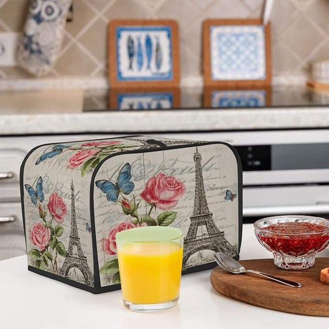 2 Slice Toaster Cover Vintage Paris Rose Toaster Covers Two Slice Wide Slot Waterproof and Dustproof Covers for Wide Slot Toasters and Small Appliances Kitchen Decor Gifts