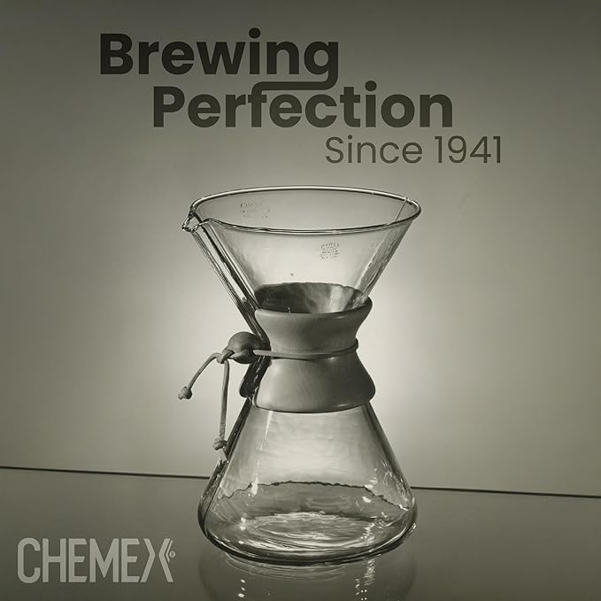 Chemex Pour-Over Glass Coffeemaker - Classic Series - 3-Cup - Exclusive Packaging | Manual Drip Coffee Brewer, Non-Porous Borosilicate Glass, Uses FP-2 Filters, Sediment-Free
