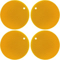 7-Inch Round Silicone Trivet Mats - 4-Pack Non-Slip Heat Resistant Hot Pads for Kitchen Countertops, Pots and Pans (Bright Yellow)