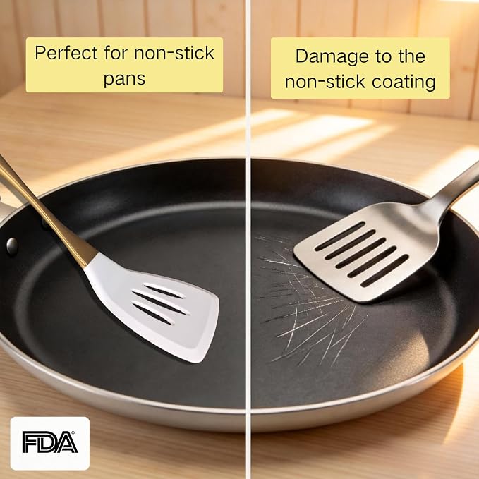 Elegant White Gold Silicone Cooking Utensils Set - Non-Toxic, Dishwasher Safe Kitchen Utensils Set with Heat Resistant Comfort Handles - Includes Spatula & Spoon for Nonstick Cookware