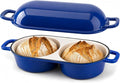 Mini Enameled Cast Iron Bread Loaf Pot with Lid, 6-Inch Double Dutch Oven | For Sourdough Baking, Dual Round Loaf Cavities for Homemade Bread, Cake or Meatloaf, Non Stick, 500°F Oven Safe Blue