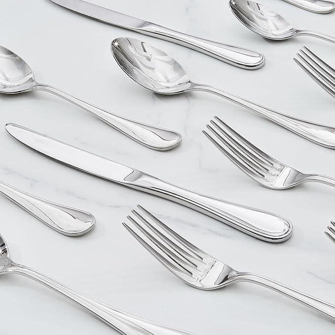 18/10 Stainless Steel Silverware Set for 6, 30 Piece Teardrop Flatware Set | KINGSTONE Heavy Cutlery Set, Mirror Polished Knives Forks and Spoons Utensils, Dishwasher Safe for Home Kitchen Wedding