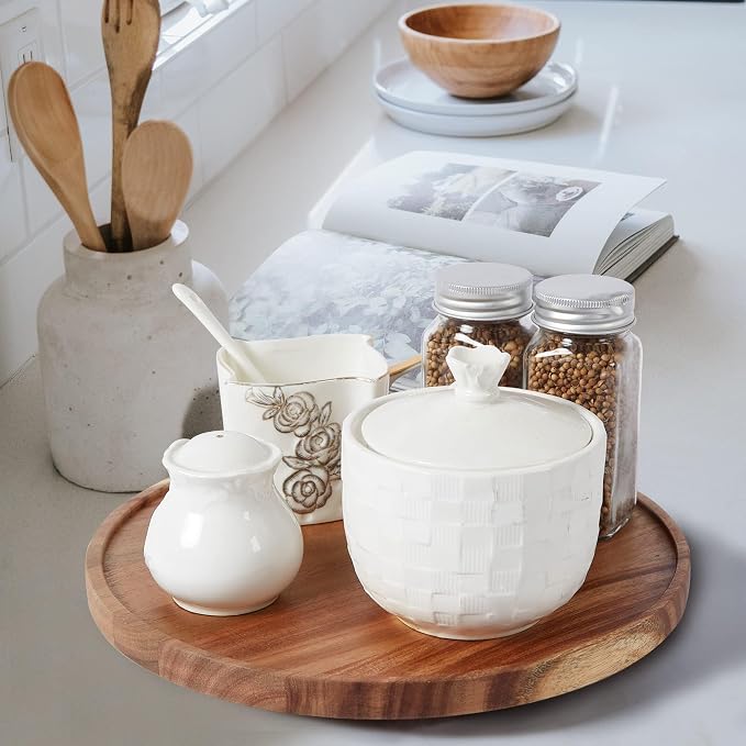 [ 2 Pack ] 12-inch Acacia Wood Lazy Susan Organizers,Turntable for Cabinet