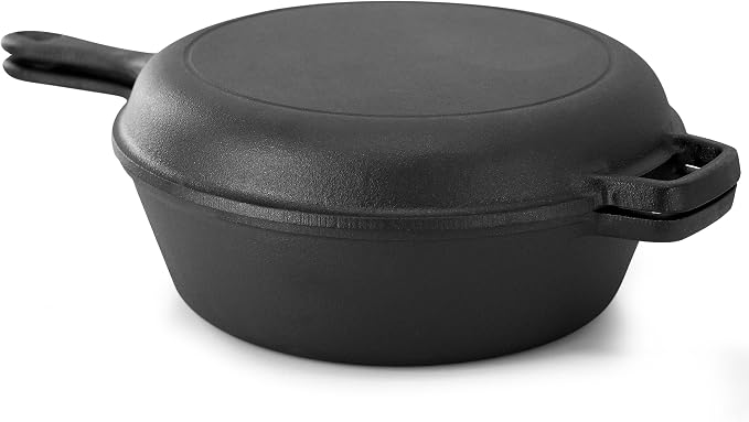 Megachef 10.5 Inch 2-in-1 Pre-Seasoned Cast Iron Skillet and Fry Pan Set