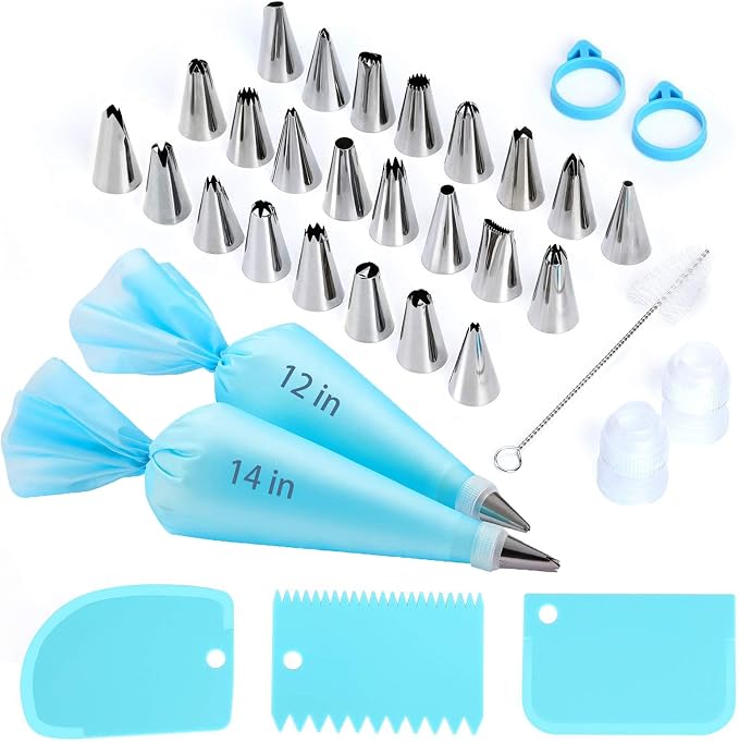 Piping Bags and Tips Set, Reusable Cake Decorating Kit | Beginner-Friendly for Home Bakers Using Icing Bags and Tips to Frost Cakes, Cupcakes, Cookies, Pastries and Desserts at Home