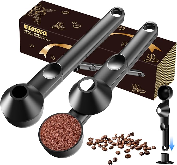 2 Pcs Coffee Scoop with Funnel for Reusable K Cup, 2 TBSP Measuring Spoon | Mess-Free Funnel Design, Sliding Leveler for Precise 2 TBSP, Long Handle for Ground Coffee, Protein Powder & Tea