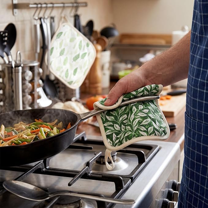6 Pack Pot Holders 100% Cotton Heat Resistant Potholder, Machine Washable Pot Holder, Hot Pads, Table Pads for Cooking Baking (T)