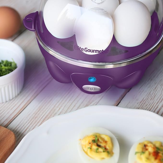Elite Gourmet Easy Electric 7-Egg Cooker, Poacher/Omelet Maker, BPA-Free | Cooks soft, medium, or hard-boiled eggs - also scrambles eggs - auto shut-off with buzzer alert