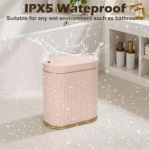 SYNCVIBE Bathroom Sensor Trash Can, 2 Gallon, Butterfly Lid, Pink | Automatic Garbage Can, Waterproof Slim Trash Bin, Under-Counter IPX5 Wastebasket for Dorm, Kitchen, Bedroom and Living Room