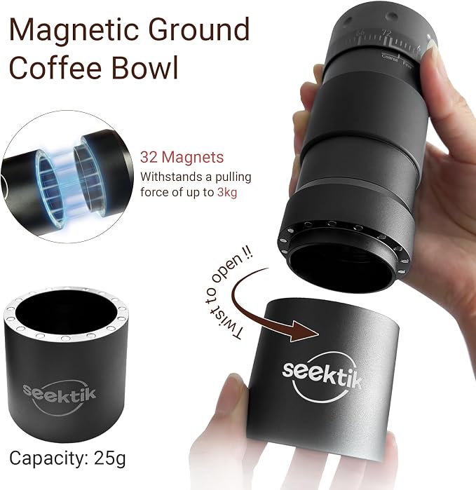 Manual Coffee Grinder Portable Hand Crank Coffee Mill for Home & Travel | Foldable Handle,Stainless Steel Conical Burr,for Espresso French Press Pour Over Drip, External Adjustable Setting,Black