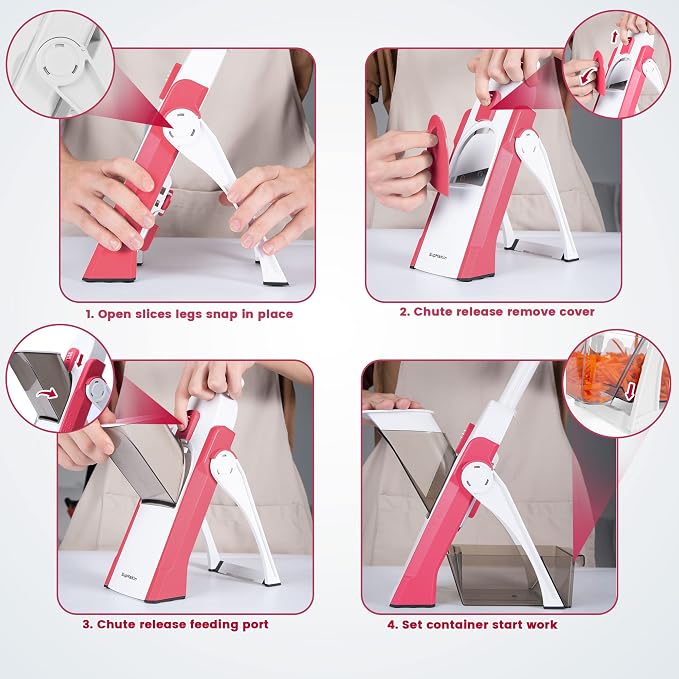 SupMaKin Safe Mandoline Slicer for Kitchen, Vegetable Food Potato Chip Slicer Maual Adjustable Thickness, Chopping Artifact Fast Veggie Salad Chopper Cook Meal Prep | 4 Modes Slice, Strips,Julienne Dicer,Vegetables Slicer Fry Food Cutter,Stainless Stee...