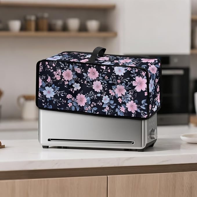 ZDCUSTOM Pink Blue Floral Toaster Dust Cover with Hanging Loop 2 Slice Long Slot Toaster Kitchen Small Appliance Bread Maker Machine Cover