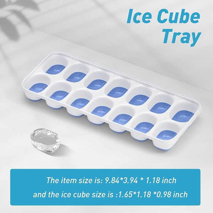 ChefAide Ice Cube Tray with Lid, 4 Packs 56 Cubes Durable Stackable Ice Cube Trays for Freezer with Removable Lids, Easy-Release Plastic & Silicone Ice Tray for Cocktail, Coffee