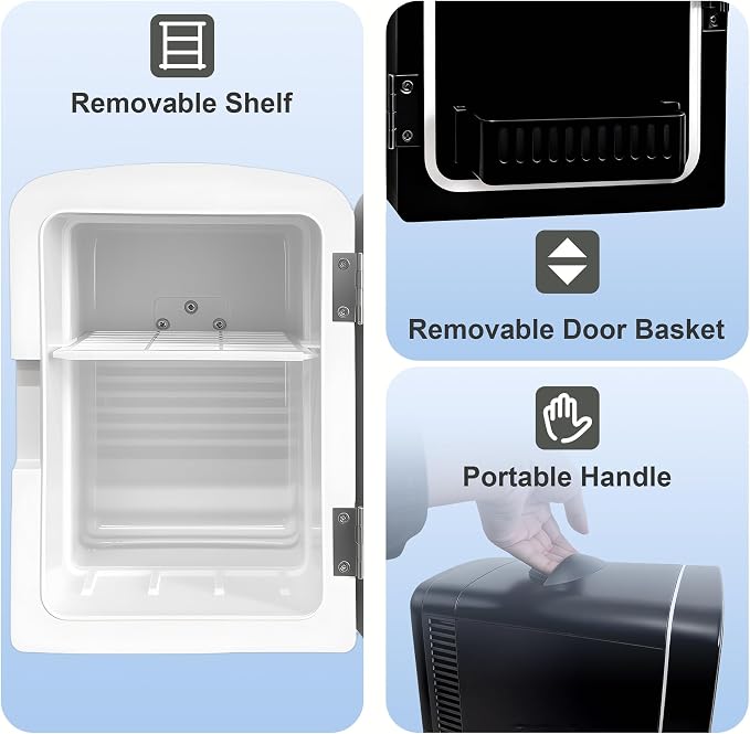 Mini Fridge, 4 Liter /6 Cans Makeup Fridge with Dimmable LED Mirror - Black | Compact Mini Skincare Fridge for Beauty & Beverages, Dual-use Portable Tiny Fridge for Bedroom, Desk, Office, Home, Car, Gift