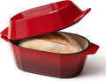 Enameled Cast Iron Sourdough Bread Oven – 3.3QT Dutch Oven for Baking with Lid, Non-Stick Oval Cast Iron Bread Oven for Sourdough-Loaf Cast Iron Bread Pan(Red)