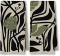 Abstract Dark sage Green and Black Boho Floral Kitchen Towels Set of 2, 70s Retro Groovy Botanical Dish Tea Towels for Kitchen Bathroom Decor, Mid Century Modern Hand Towels, 16x24 Inch