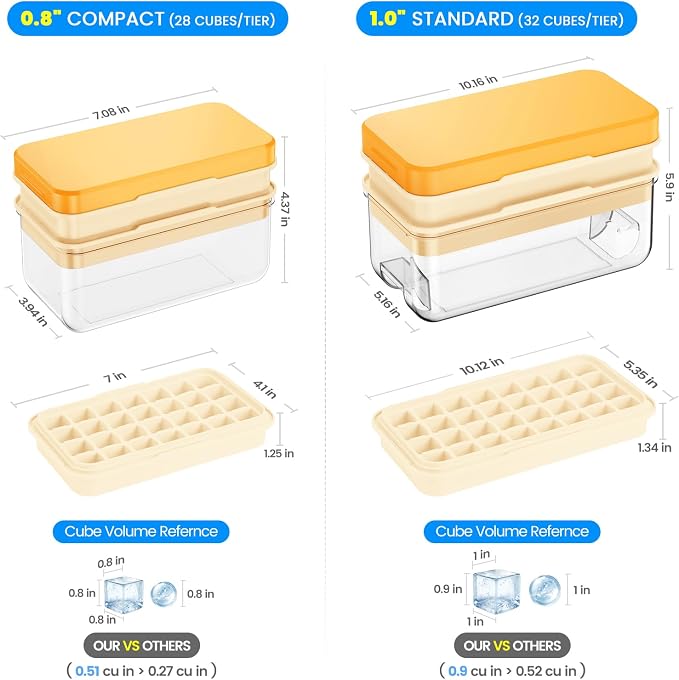 Ice Cube Tray with Lid and Bin, Easy Release 56 Cubes for Freezer | Food-grade BPA-free PP and ABS. Ice cubes for fruit, cocktails, iced coffee. Space-saving stackable with scoop