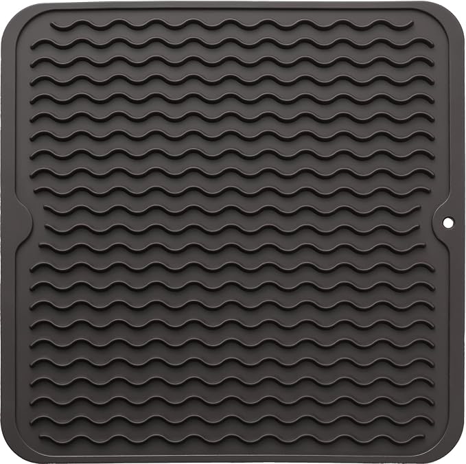 MicoYang Silicone Dish Drying Mat for Multiple Usage,Easy clean,Eco-friendly,Heat-resistant Silicone Mat for Kitchen Counter or Sink,Refrigerator or Drawer liner Coffee M 12 inches x 12 inches
