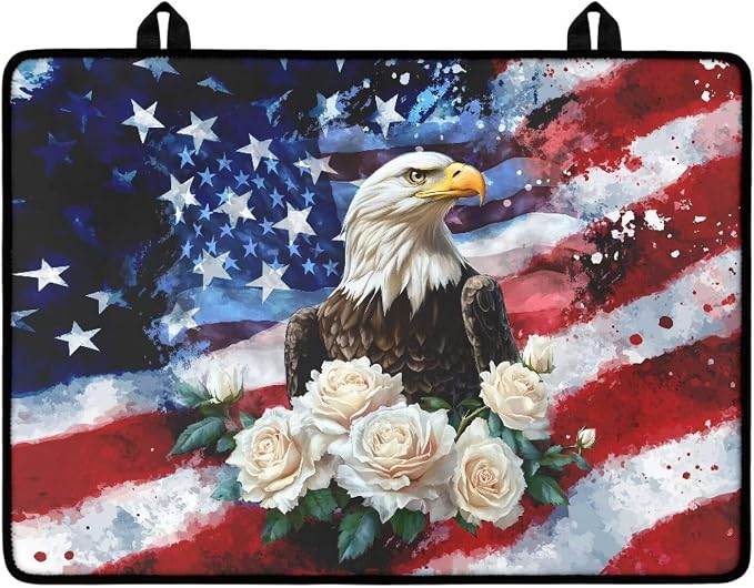 4th of July Gas Burners Top Covers, American Flag Eagle, Soft Extra Large Stove Top Cover for Electric Non-Slip Rubber Base Surface Heart Resistant Oven Cover Mat 30x21 Inch