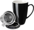 Sweese 15 OZ Porcelain Tea Mug with Infuser and Lid, Loose Leaf Tea Cup, Gifts for Tea Lover, Black