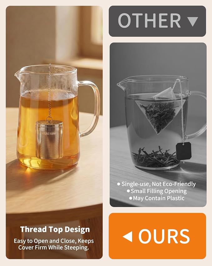 House Again Tea Infusers, Extra Fine Mesh Tea Strainers for Loose Tea, Updated Slim Threaded Lid & 304 Stainless Steel, Loose Leaf Tea Steeper for Brew Tea Spices & Seasonings