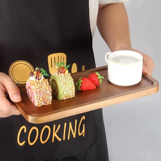 Acacia Wood Plates Small Decorative Tray Wooden Serving Platter for Food | Cheese Charcuterie Board Rectangle Appetizer Plate Long Snack Dessert Trays Kitchen Dish Party Platters Valet Catchall Tray