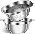 3.5QT Colander with Bowl, Rice Strainer, Stainless Steel Mixing Bowls with Strainer, Pasta Strainer, Colander for Kitchen for Rice Pasta Fruits Vegetables, Rice Cleaner Strainer, Dishwasher Safe