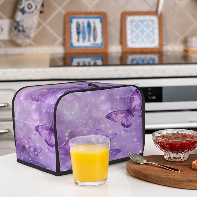 2 Slice Toaster Cover Butterfly Purple Pastel Dust Proof Washable Kitchen Appliance Cover with Pocket, Oxford Fabric Countertop Toaster Protector for Standard Toasters Small Appliances