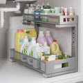 1 Pack 17IN Depth Under Sink Storage Organizer, Large 2-Tier Elegant Mesh Pull Out Shelf for Kitchen and Bathroom Cabinet Organization, L-Shaped and Adjustable Height Design-Gun Gray