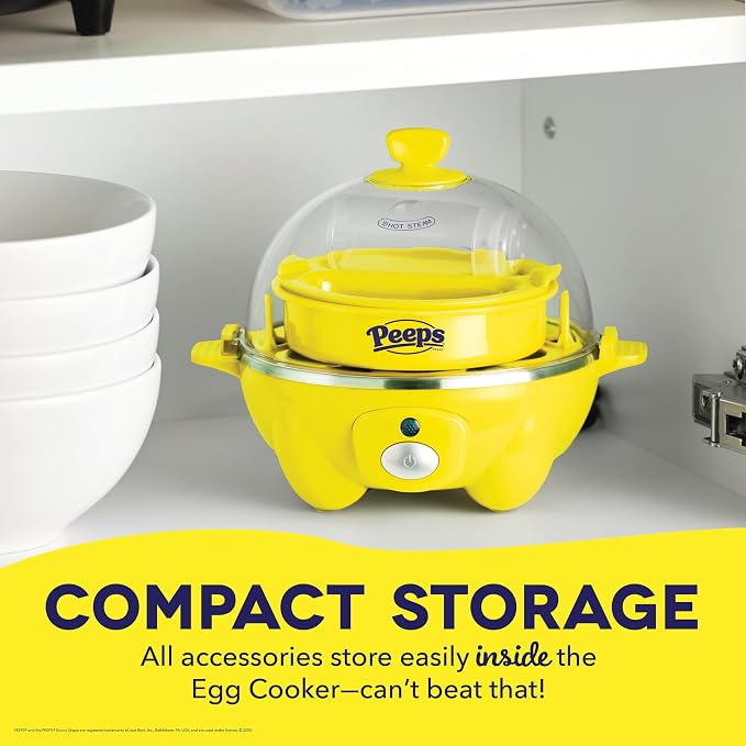 PEEPS & Dash Rapid Egg Cooker, Chick Omelette Mold, Yellow | Electric Egg Poacher, Boiler, Steamer & Omelette Maker Machine, Soft or Poached Eggs for Breakfast, Auto Shut-Off, BPA-Free