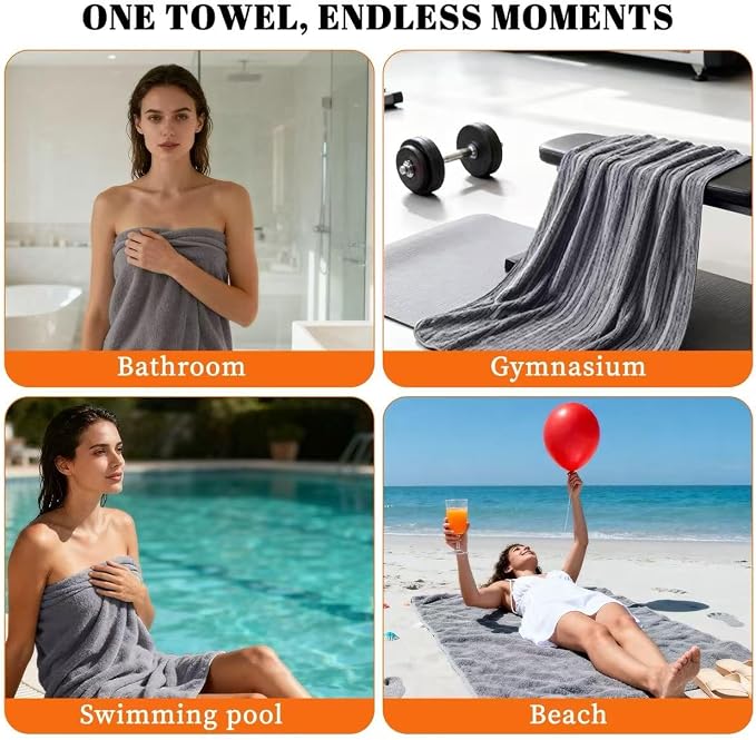 4 Pack Bath Towels Set 35 x 70in Extra Large, Ultra Soft Microfiber | Luxury Thick High Absorbent and Quick Dry Bath Sheet for Bathroom, Beach, Yoga, Sport,SPA, Fitness, White