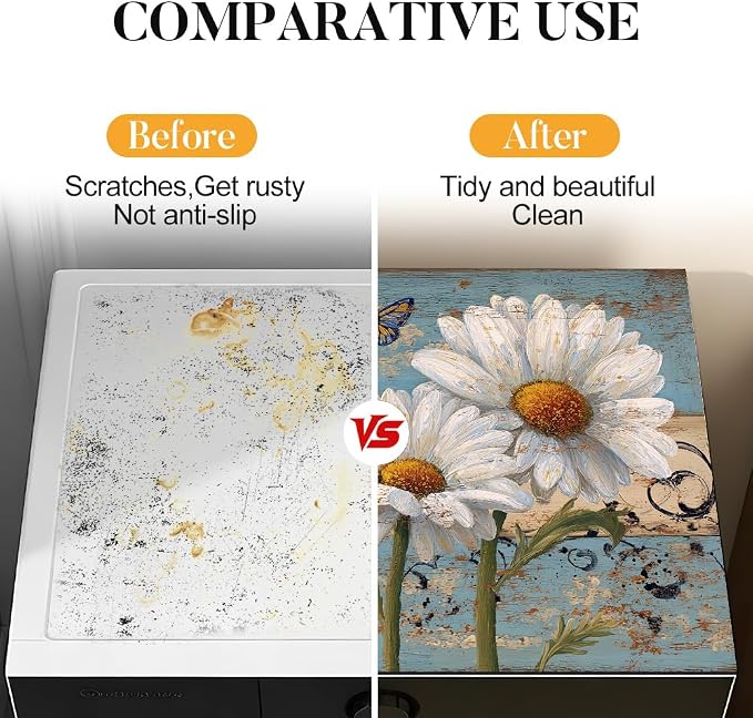 Daisy Garden Washer Dryer Top Cover Mat 28.35x20.47 in | Heat Resistant Cooktop Protector Mat with Non-Slip Backing, Scratch Protection and Countertop Drying Mat.