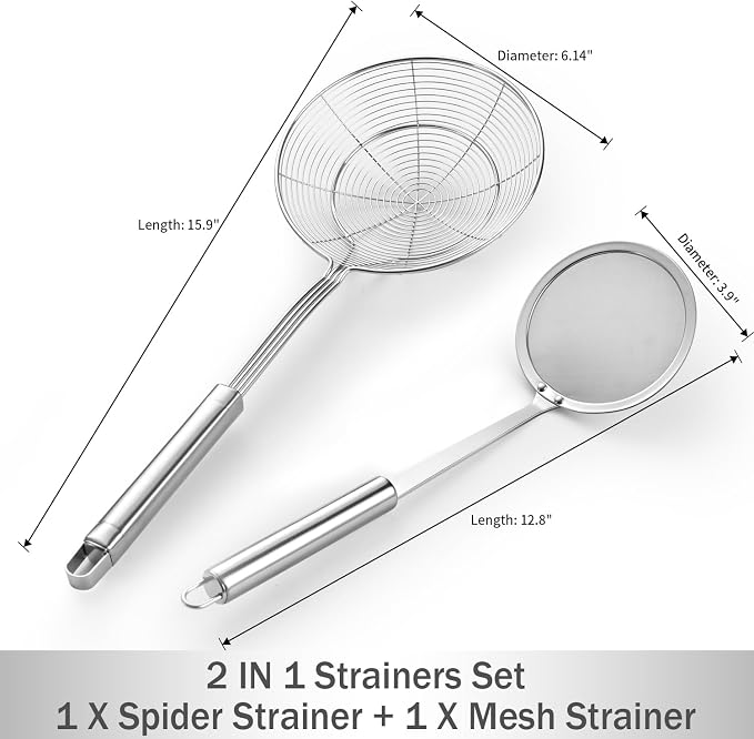 6.14 Inch Oil Spider Strainer Kitchen Cooking Tools With Mesh Filter,Stainless Steel Slotted Skimmer Spoon For Deep Fryer Basket,Strainer For Noodle,Pasta,Donut