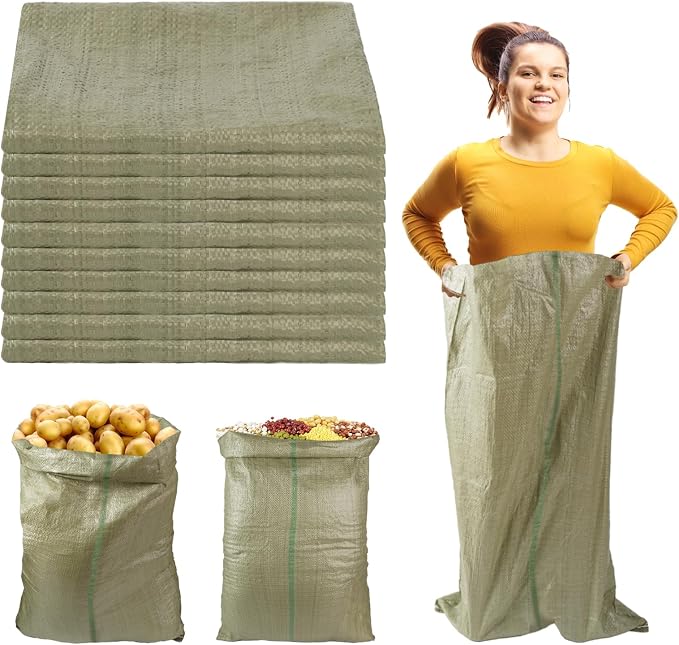Potato Sack Race Bags, 24"x39"-Set of 10, Reusable Sack Race Bags | Plastic Bag for Family Field Day Party Game & Potato Bean Onion Vegetable Storage
