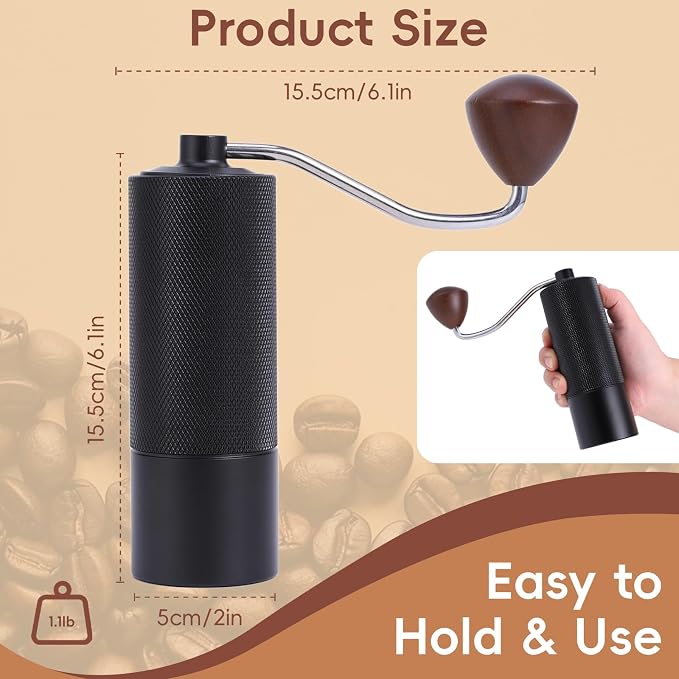 Portable Manual Coffee Grinder 25g Capacity Hand Crank Coffee Grinder Mill | CNC Stainless Steel Conical Burr,Internal Adjustment,for Espresso Pour Over French Press Moka for Office Home Travel Camping